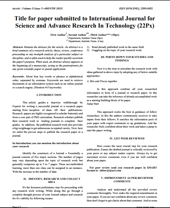 IJSART-International Journal for Science and Advance Research In Technology